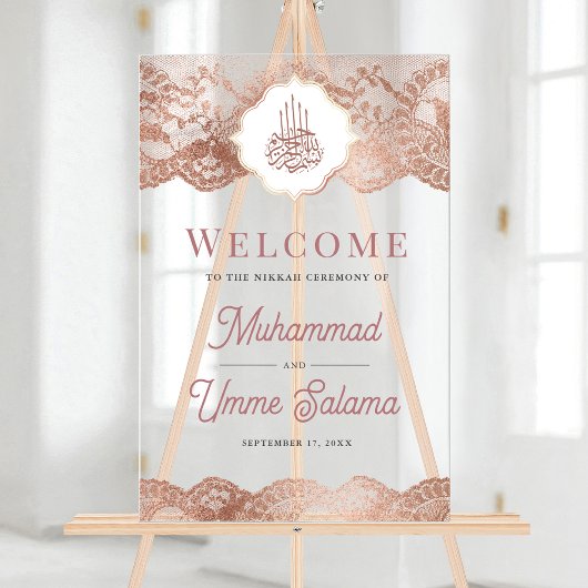 Marble Rose Gold Lace Muslim Wedding Welcome Acrylschild
