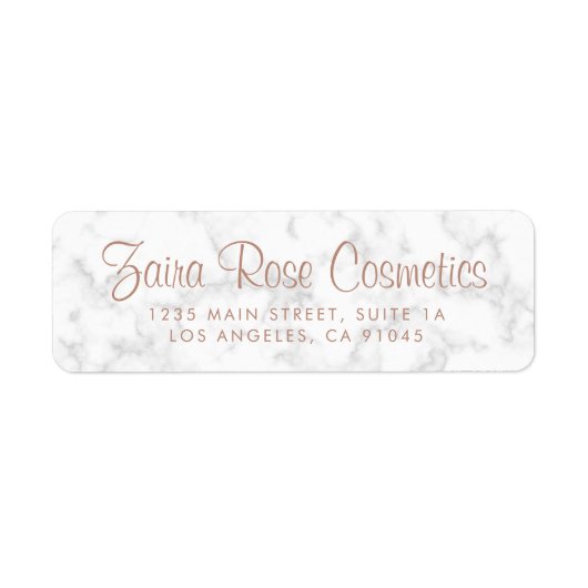 Marble Rose Gold Script Business Rücksendeadresse (Vorne)