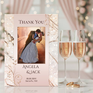 Marble Rose Gold Wedding Foto Danke Postcard Postkarte