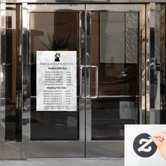 Marble Salon Restaurant Preise & Service Display Fensteraufkleber (Büro Tür)