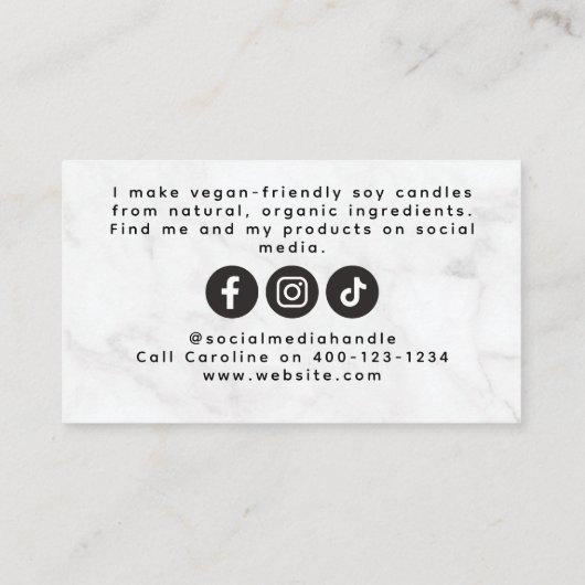 Marble Script Candle Maker Telefonnummerkarte (Rückseite)
