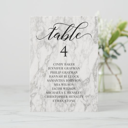 Marble Script-Sitzplan Einzelne Tischkarte Einladung (Stehend Vorderseite)