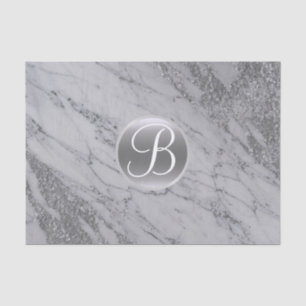 Marble Silver Glitzer Glam Monogram Letter Initial Seidenpapier