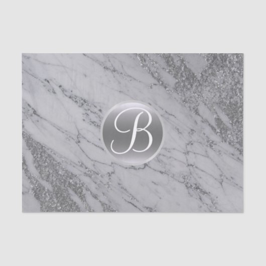 Marble Silver Glitzer Glam Monogram Letter Initial Seidenpapier (Vorderseite)