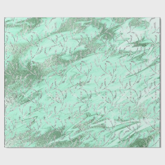 Marble Silver Gray Mint Green Floral Foil Laurel Geschenkpapier (Flach)