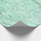 Marble Silver Gray Mint Green Floral Foil Laurel Geschenkpapier (Ecke)
