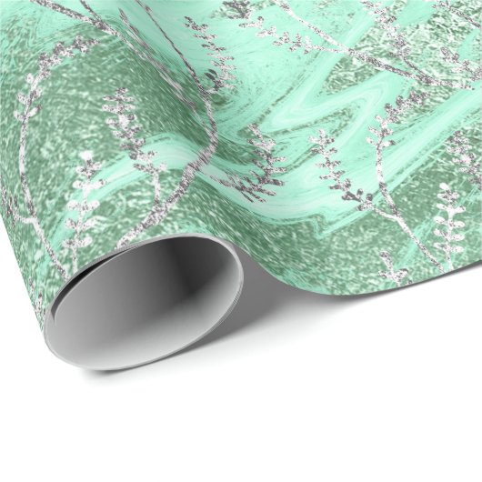 Marble Silver Gray Mint Green Floral Foil Laurel Geschenkpapier (Rolleneckpunkt)