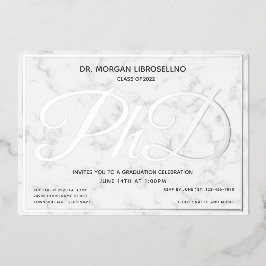 Marble Silver White PhD Abschluss Folieneinladung