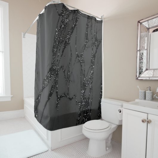 Marble Stone Abstrakt Black Graphite Glitzer Grau Duschvorhang (Beispiel)