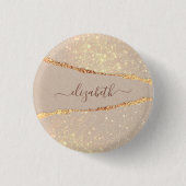 Marble-Stone-Agate Glitter rose gold Name Script Button (Vorderseite)