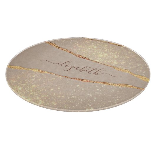 Marble-Stone-Agate Glitter rose gold Name Script Schneidebrett (Ecke)