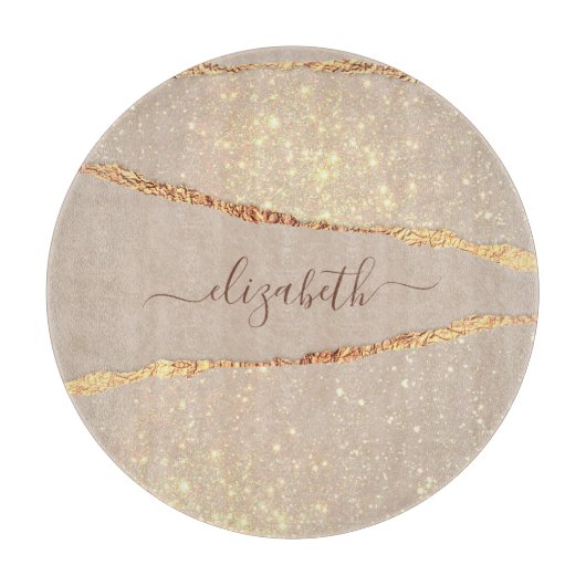Marble-Stone-Agate Glitter rose gold Name Script Schneidebrett (Vorderseite)
