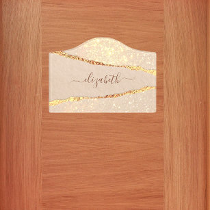 Marble-Stone-Agate Glitter rose gold Name Script Türschild