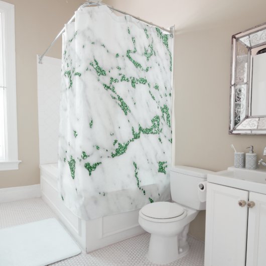 Marble Stone White Carrara Tropical Green Grau Duschvorhang (Beispiel)