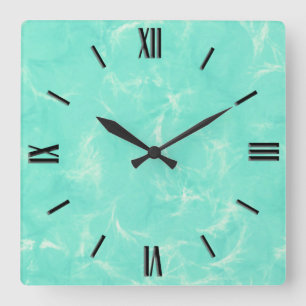 Marble swirl print - aqua blue quadratische wanduhr