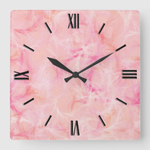 Marble swirl print - coral pink quadratische wanduhr