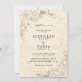 Marble Texture Floral Lace Muslim QR Code Hochzeit Einladung (Vorderseite)