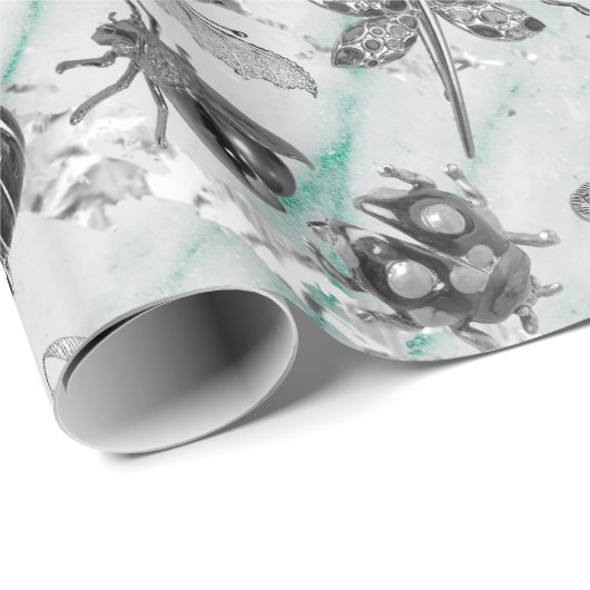 Marble Tiffany Gray Meadow Butterfly Insekten Gemi Geschenkpapier (Rolleneckpunkt)