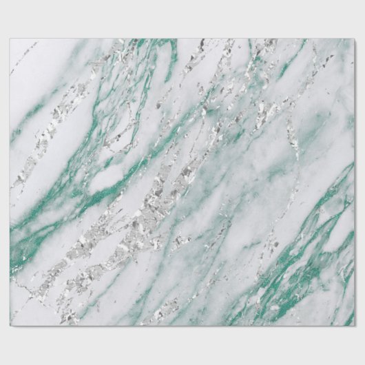 Marble Tiffany Silver Grau Aquamarin grüner Stein  Geschenkpapier (Flach)