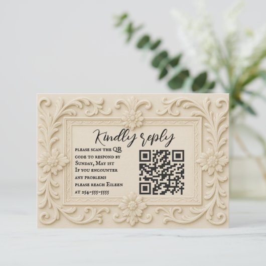 Marble Veil QR Code Wedding RSVP Card (Stehend Vorderseite)