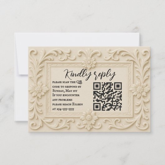Marble Veil QR Code Wedding RSVP Card Karte (Vorderseite)
