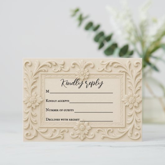 Marble Veil Wedding RSVP Card (Stehend Vorderseite)