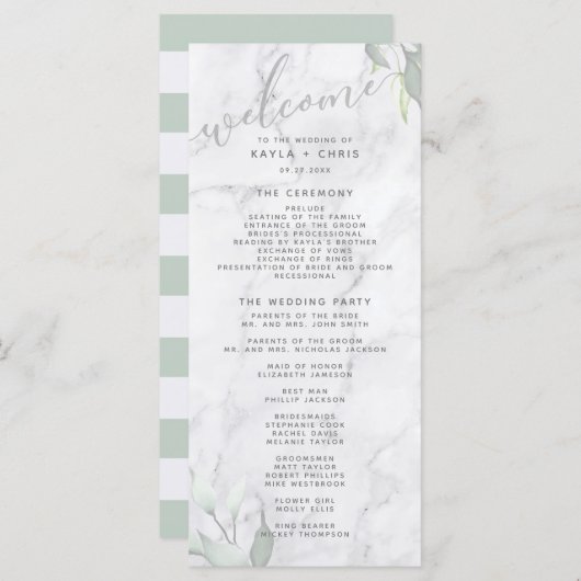 Marble Watercolor Floral Wedding Program Programm (Vorne/Hinten)