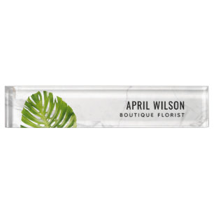 MARBLE WATERCOLOR GREEN MONSTERA LEAF FOLIAGE NAMENSPLAKETTE