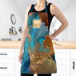 Marble watercolor turquoise gold salon monogram schürze<br><div class="desc">Here’s a wonderful way to present yourself to your makeup, hair stylist, nail, or beauty clients. Add extra sparkle to your professionalism whenever you wear this elegant, sophisticated, simple, and modern apron. A sparkly, faux gold foil square with a script typography monogram overlays a rich, gold veined, turquoise blue, and...</div>