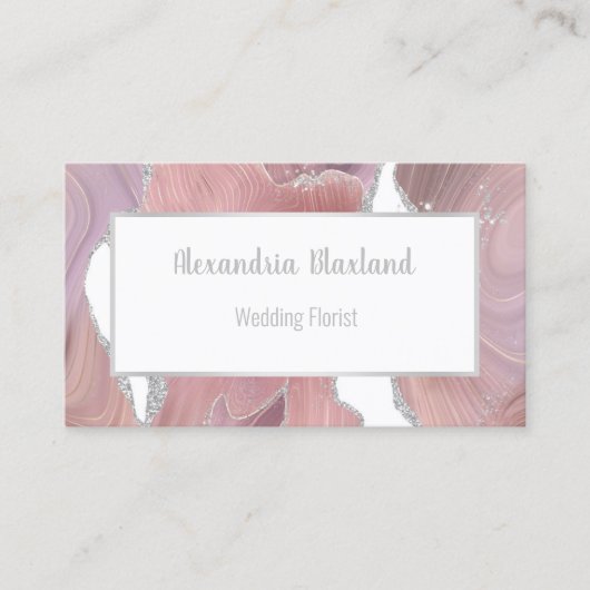MARBLE WAVE PINK SILVER WEISSE GESCHÄFTSKARTE VISITENKARTE (Vorderseite)