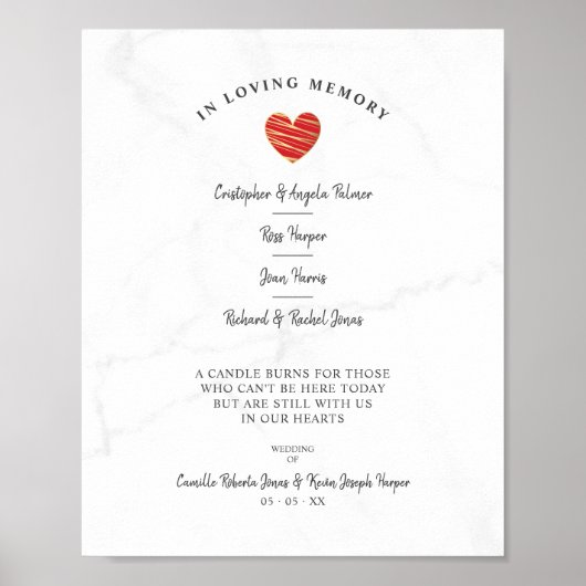 Marble Wedding Family Gedenktisch Rotes Herz Poster (Vorne)