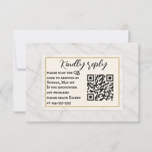 Marble Whisper QR Code Wedding RSVP Card Karte (Vorderseite)