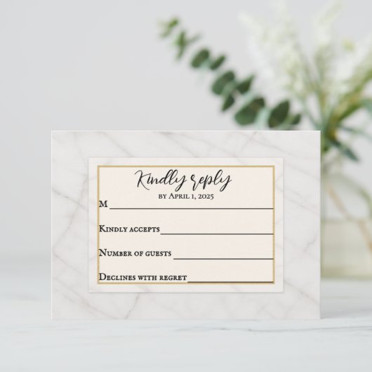 Marble Whisper Wedding RSVP Card (Stehend Vorderseite)