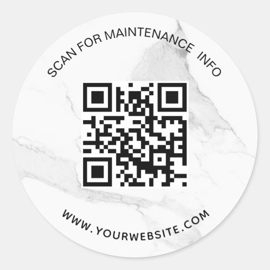 Marble White Business qr Code-Wartungs-Info Runder Aufkleber (Vorderseite)