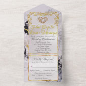 Marble & White, Gold Frame, Gold Heart All In One Einladung (Innen Boden)