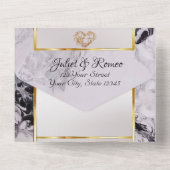 Marble & White, Gold Frame, Gold Heart All In One Einladung (Rückseite)