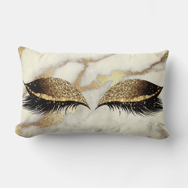 Marble White Gold Gray Silver Glam Makeup Lashes Lendenkissen (Vorderseite)