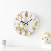 Marble White Gray Gold Metallic römische Zahlen Große Wanduhr (Zuhause)
