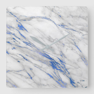 Marble White Gray Saphire Navy Blue Carrara Quadratische Wanduhr