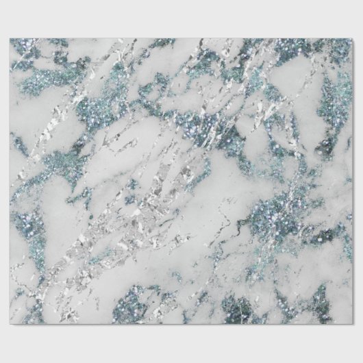 Marble White Gray Silver Gray Stroke Stone Glitzer Geschenkpapier (Flach)