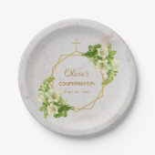 Marble White Lilies Gold Cross Bloral Pappteller (Vorderseite)