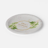 Marble White Lilies Gold Cross Bloral Pappteller (Schrägansicht)