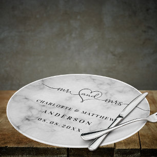 Marble white mr mrs elegant newly weds schneidebrett
