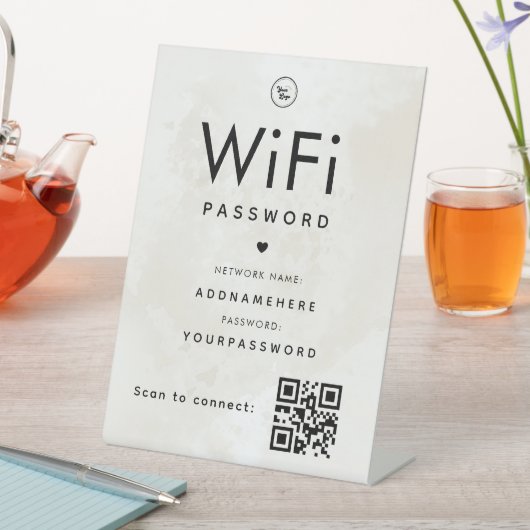 Marble WiFi Password Code Business Logo QR Code Sockelschild (In Situ)