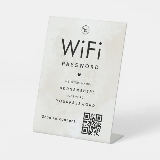 Marble WiFi Password Code Business Logo QR Code Sockelschild (Vorderseite)