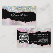 Marbled Agate Holographic Glitzer QR Code Beauty Visitenkarte (Vorne/Hinten)