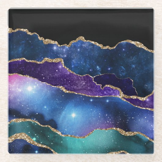 Marbled Agate Stone Galaxy Funkelnd Sterne Glasuntersetzer (Vorderseite)