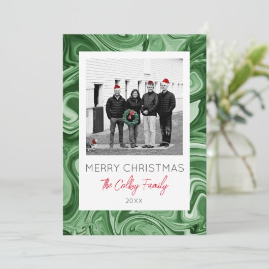 Marbled Art Christmas FOTO Card NAME Festivals Jah Einladung (Stehend Vorderseite)