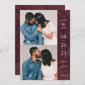 Marbled Band 2-Foto Save the Date Card - Rot Einladung (Vorne/Hinten)