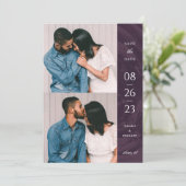 Marbled Band 2-Foto-Save the Date-Karte - Lila Einladung (Stehend Vorderseite)